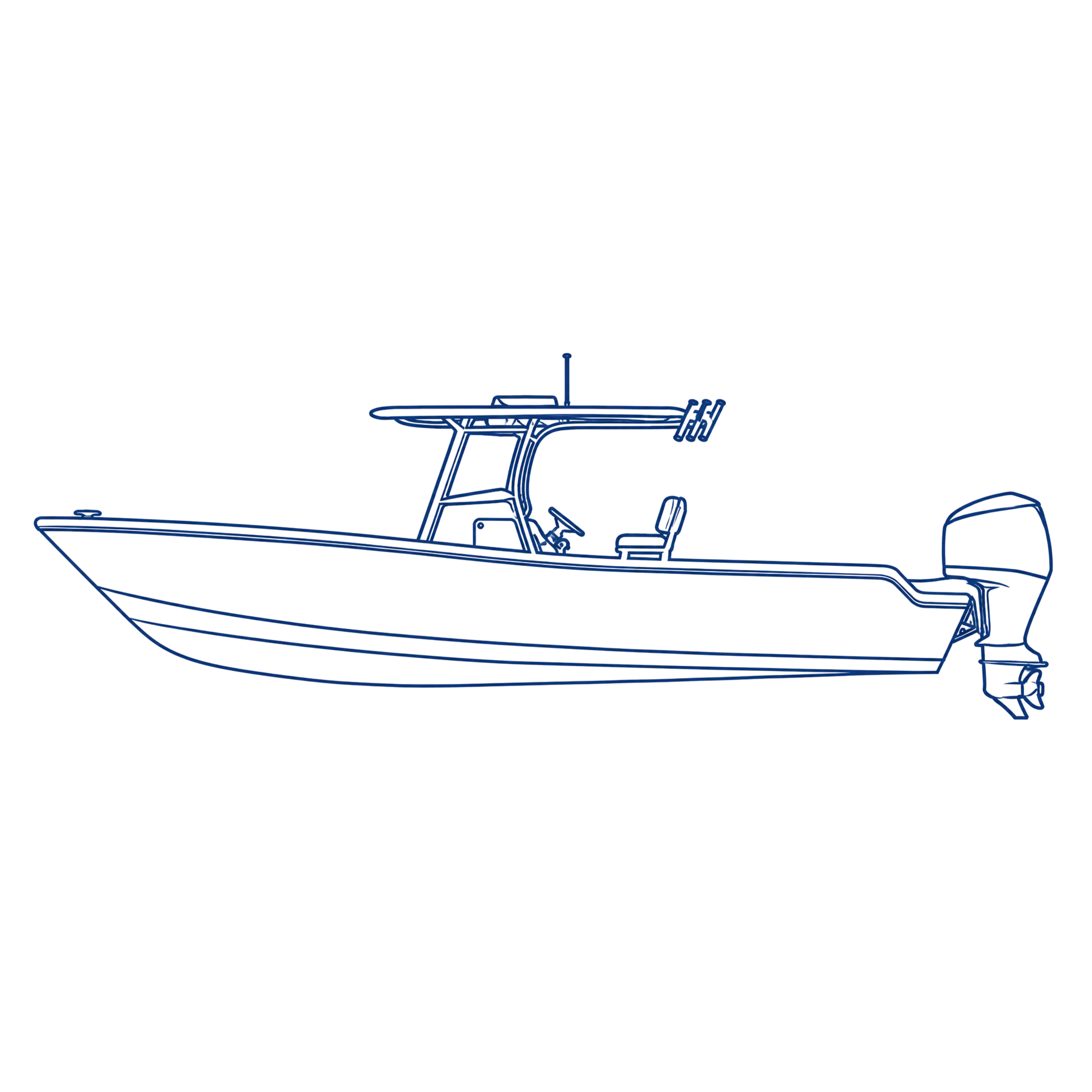 A navy outline of a center console boat