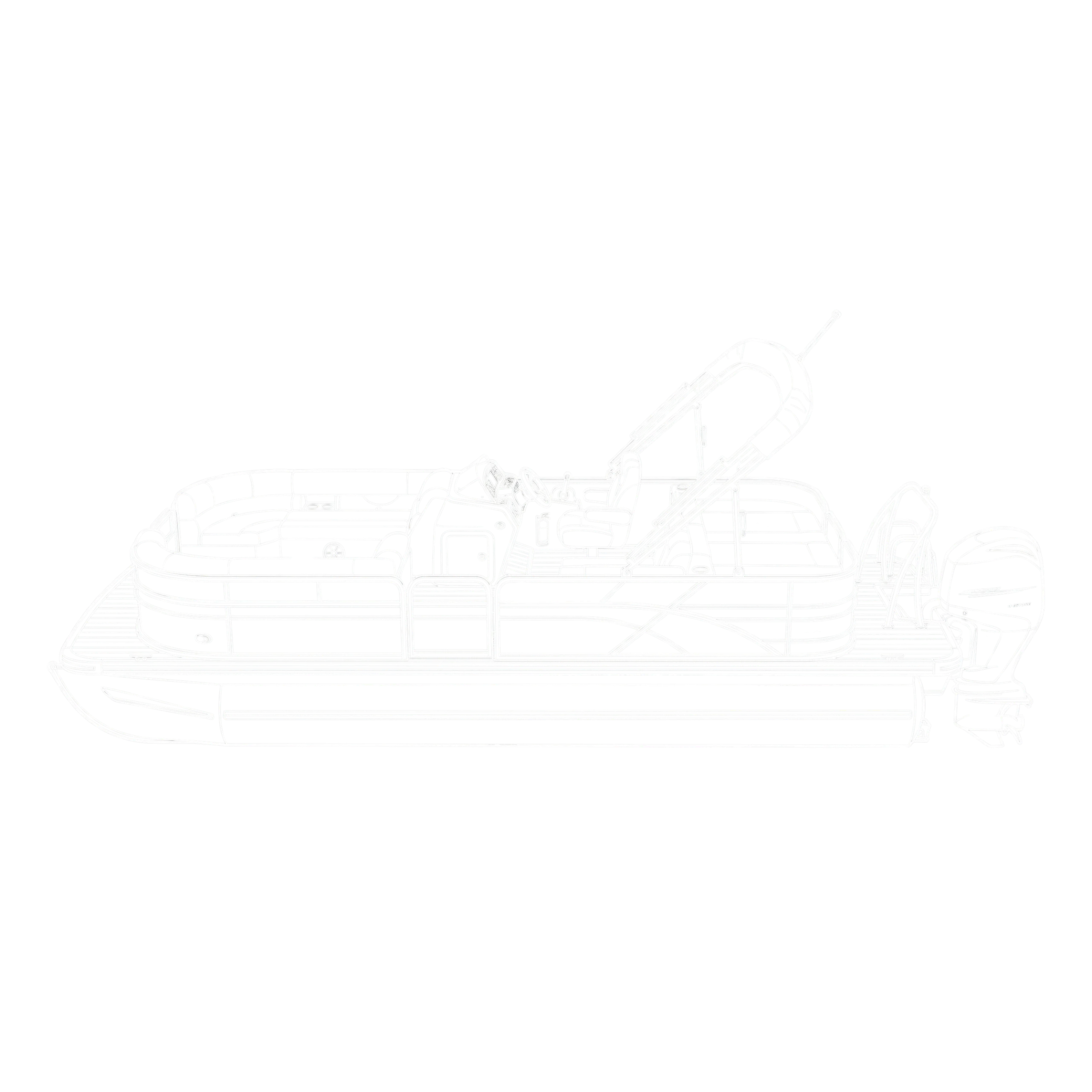 A white outline of a pontoon boat