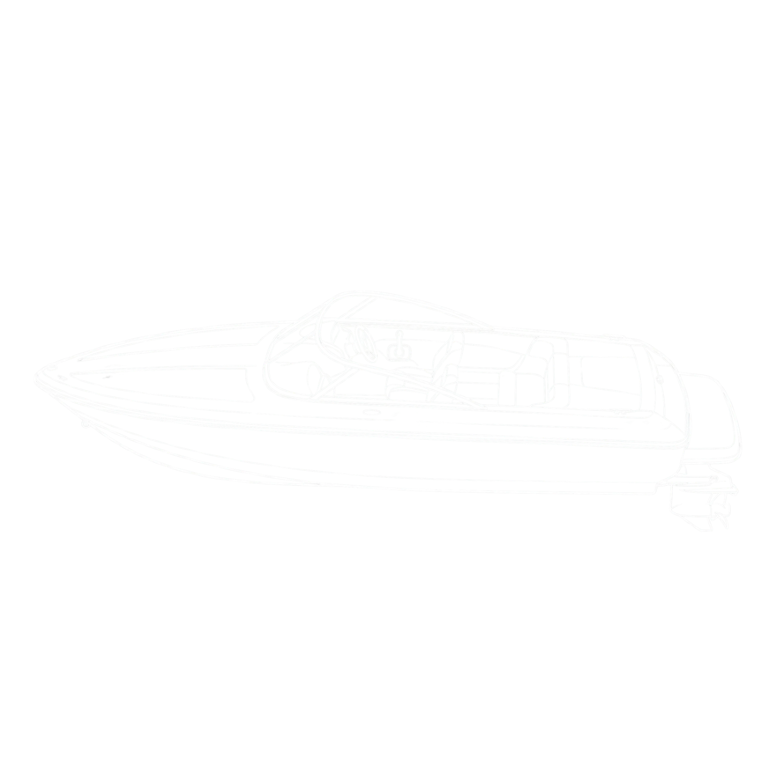 A white runabout boat outline