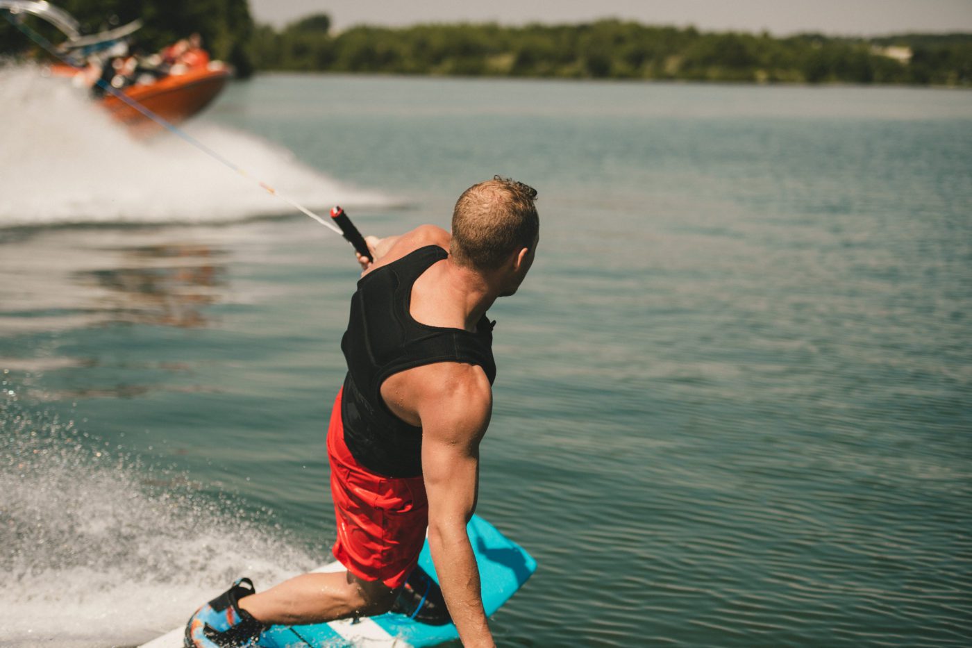 Wake boarding in action