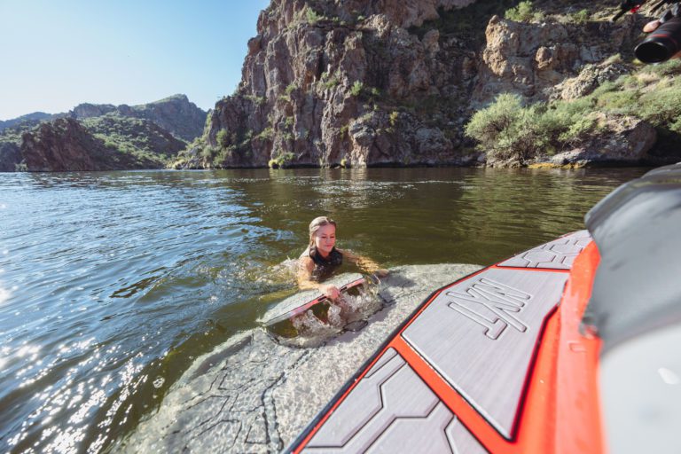 New for 2023, the flip-down step on MasterCraft.