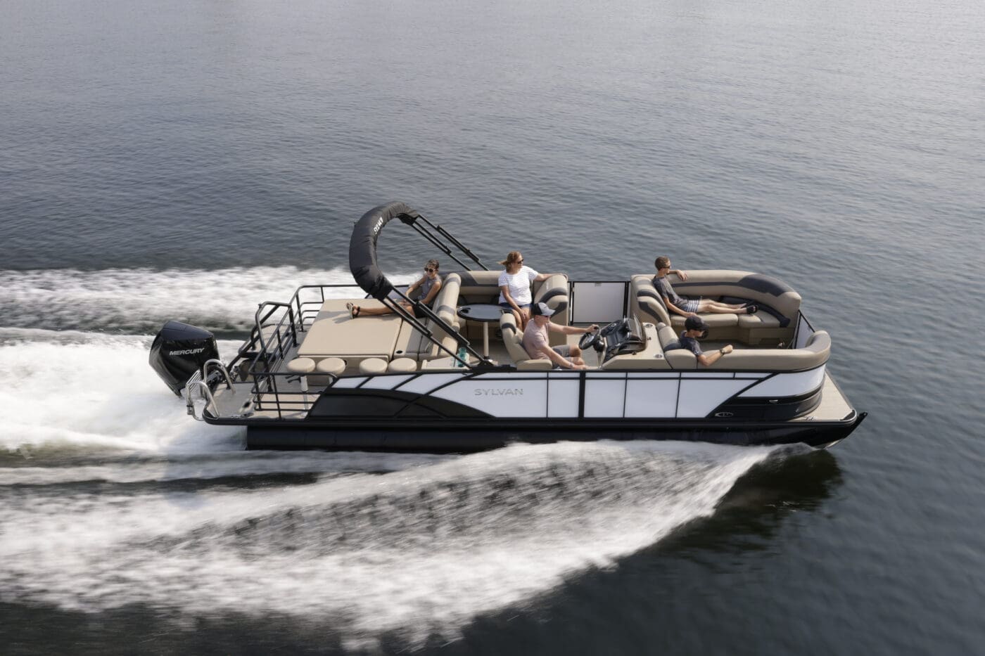 A Sylvan Pontoon boat that is sold during Skier's Marine's boat savings event.